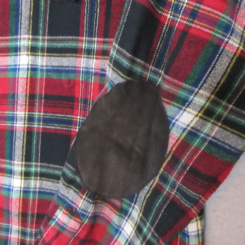 Polo by Ralph Lauren Shirt Men Large‎ Plaid Flannel Snap Button Elbow Patch READ